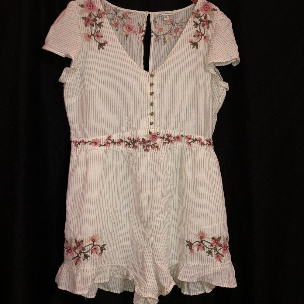 White Floral Short Sleeve AE Romper